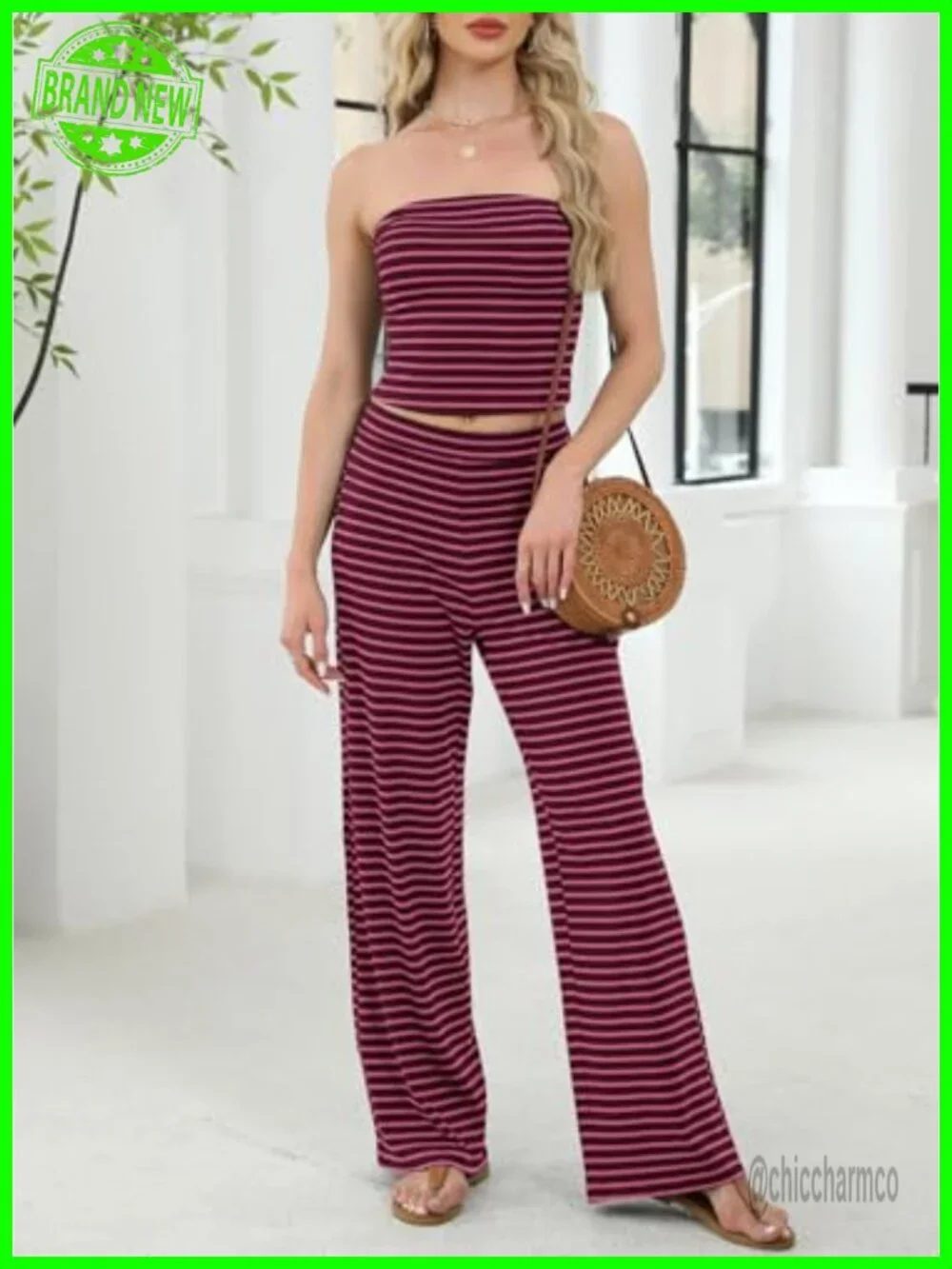 Two Piece Set Summer Tube Top Pants Lounge Set for Beach Vacation Travel